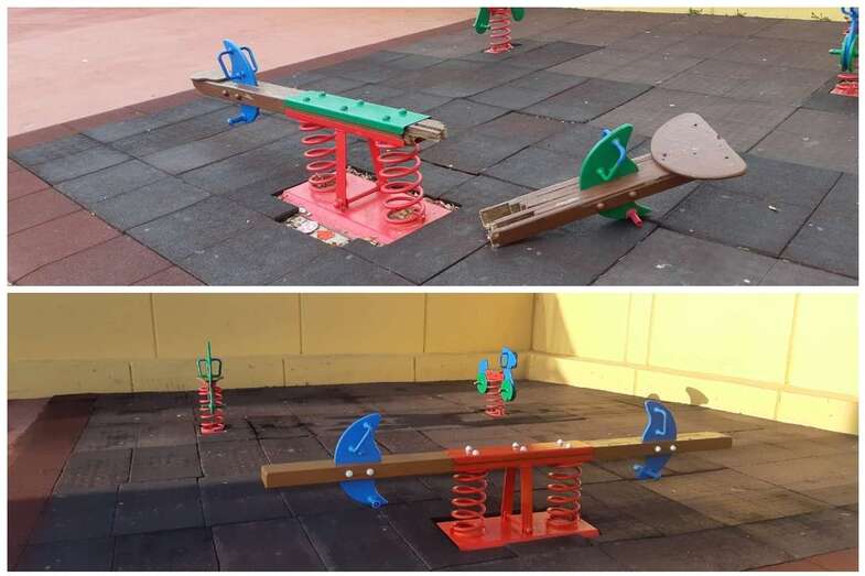 El balancín roto y ya arreglado (Foto TA)